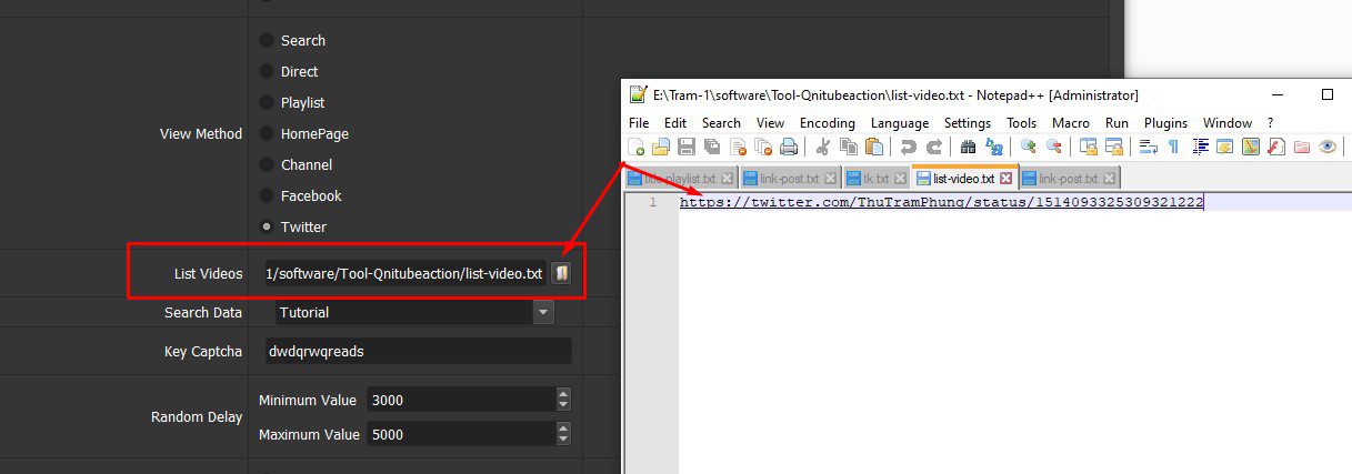 Dẫn tới file lưu link bài viết Twitter