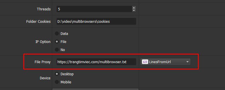 Dán link thuê proxy vào phần mềm Multibrowser