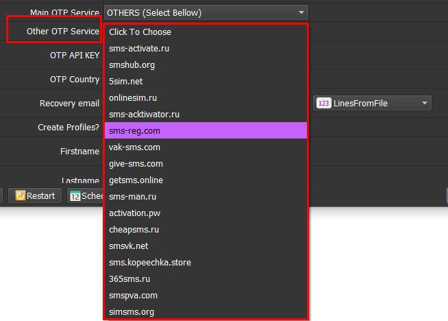 Chọn thuê sim tại các web khác - Gmail Creator