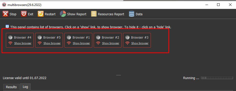 Nhấn vào các trình duyệt để điều khiển - Phần mềm Multibrowser