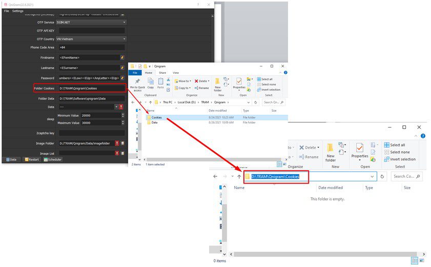 Copy link đường dẫn của Folder Cookies dán vào trong phần mềm