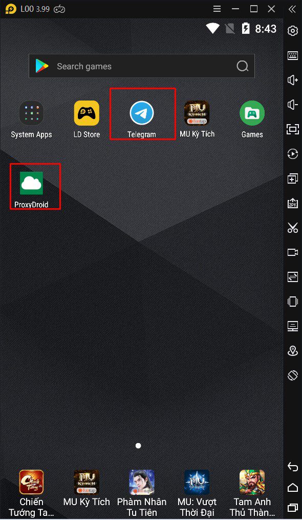Tải ứng dụng ProxyDroid và Telegram trong phần mềm LDplayer
