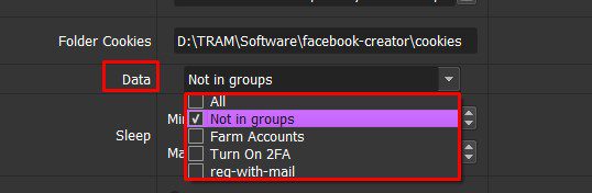 Chọn nhóm tài khoản Facebook cần lấy UID - Tool reg nick Facebook