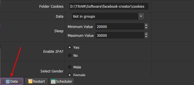 Nhấn vào Data góc trái phần mềm