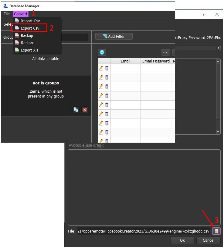 Xuất kết quả các tài khoản Facebook - Tool reg nick Facebook