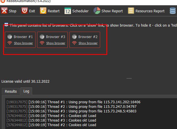 Nhấn vào các Browser để điều khiển các tài khoản Reddit