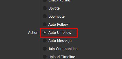 Chức năng Auto Unfollow - Reddit Automation Tool