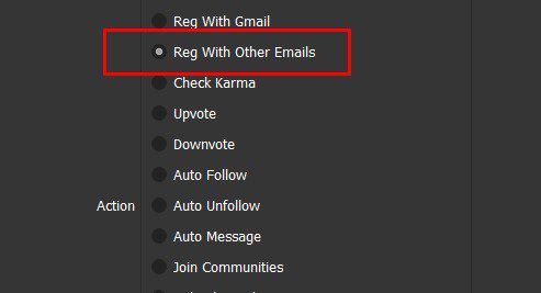 Chọn chức năng Reg with Other Emails