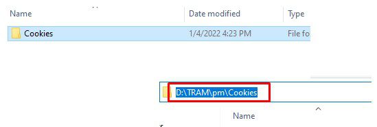 Tạo thư mục "Cookies"