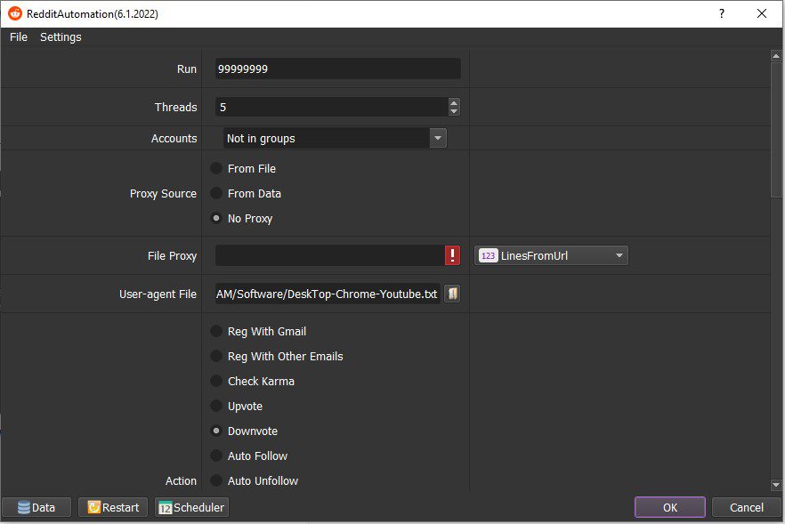Giao diện phần mềm Reddit Automation
