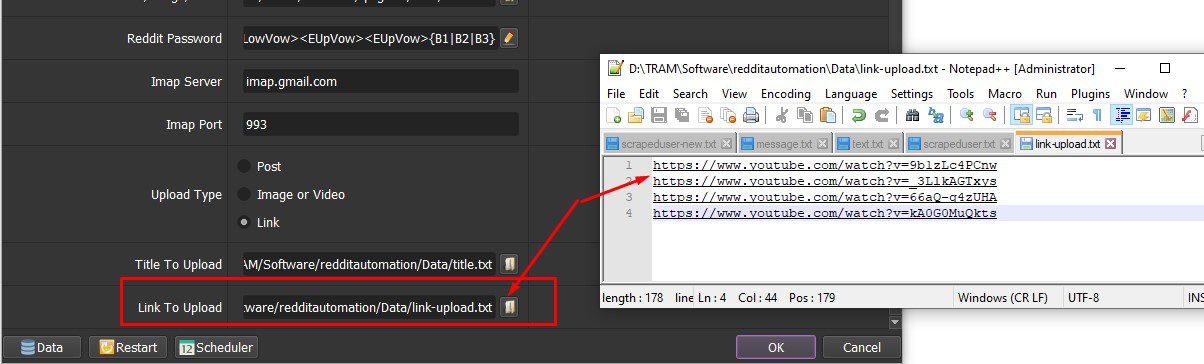 Dẫn tới file lưu các link video cần Upload - Redditautomation
