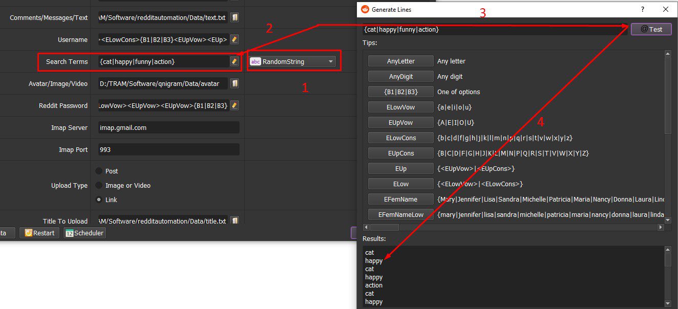 Xem các từ khóa mà phần mềm đã thiết lập - Reddit Automation Tool