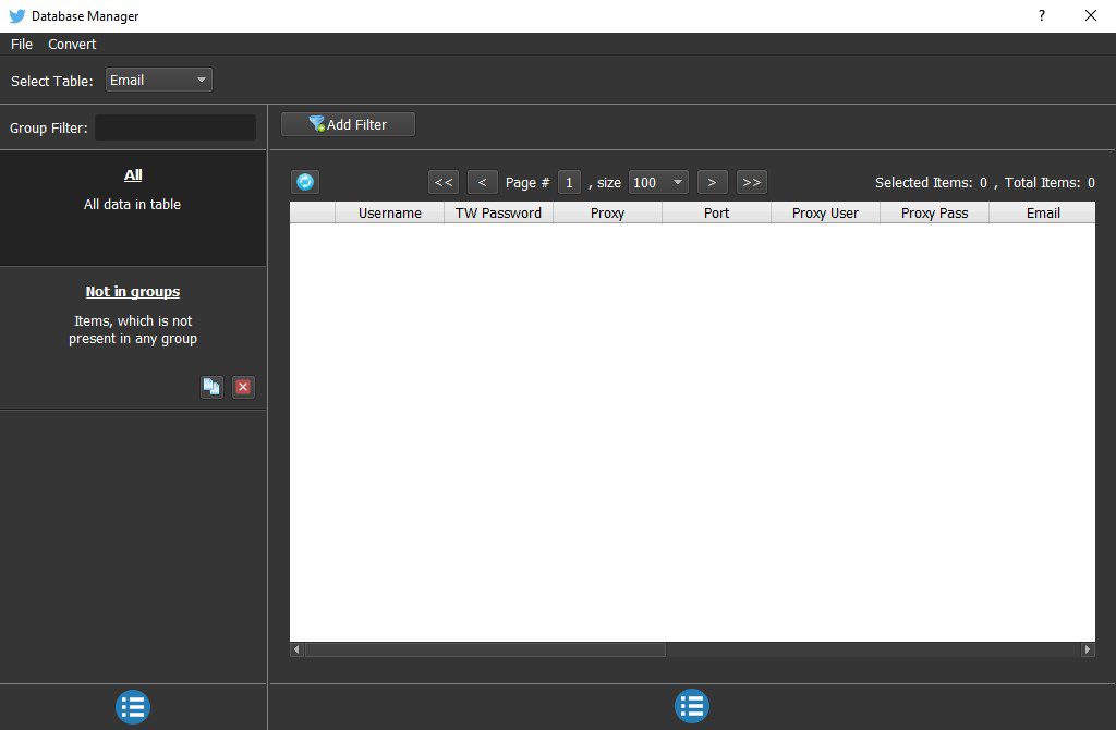 Bảng quản lý tài khoản tool nuôi Twitter