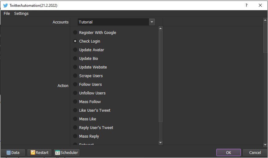 Giao diện tool nuôi Twitter