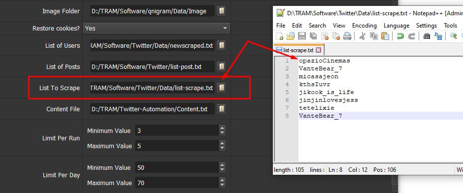 Dẫn tới file lưu các username - Tool nuôi Twitter