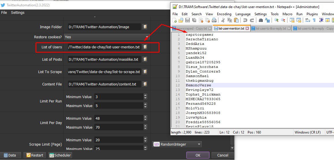 Danh sách người dùng để tag tên khi đăng - Tool nuôi Twitter