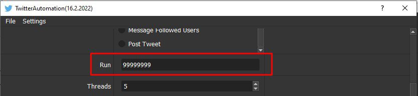 Số lần chạy – Tool nuôi Twitter