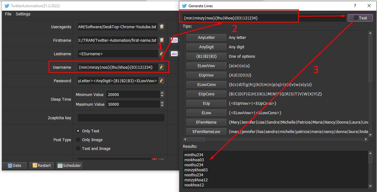 Nhập Username theo ý bạn - Tool nuôi Twitter
