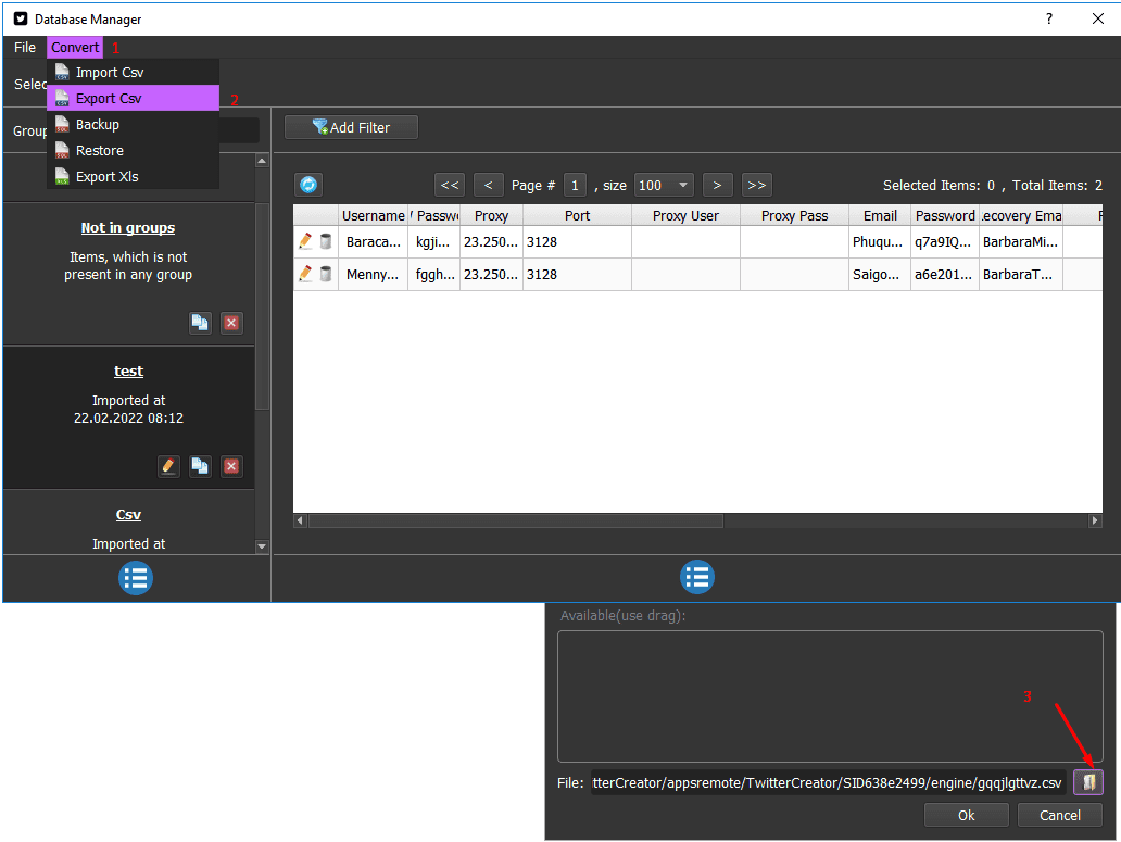 Xuất kết quả các tài khoản Twitter - Tool tạo nick Twitter