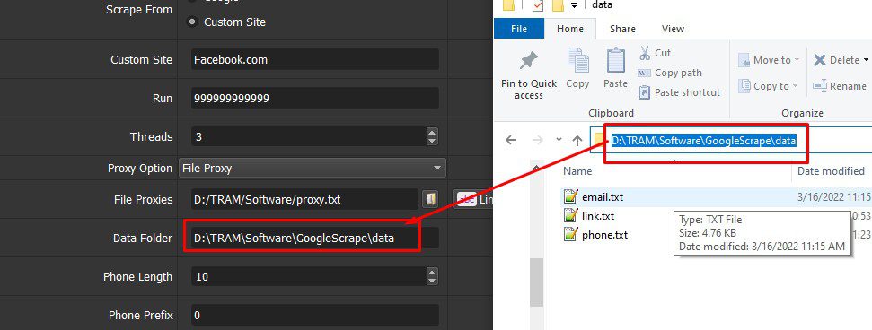 Copy link đường dẫn thư mục Data - Google Scraper