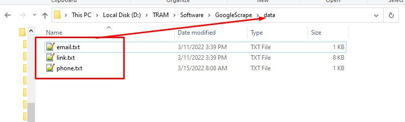 Kết quả thu thập được sẽ nằm trong thư mục Data 