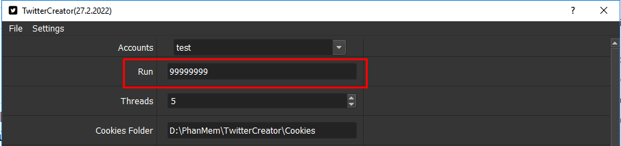 Số lần chạy – Tool nuôi Twitter
