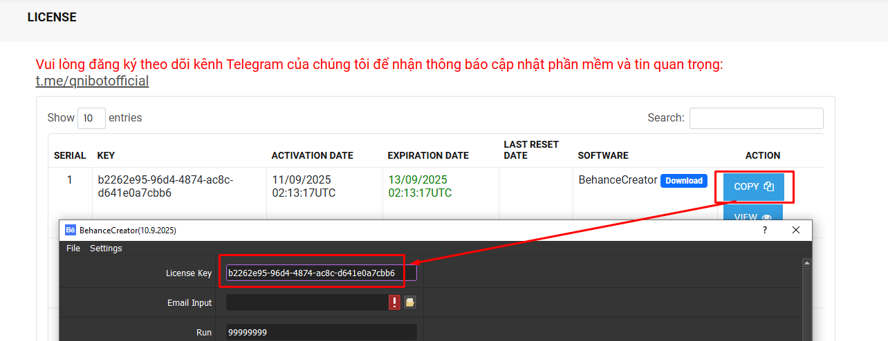 License key - Tool tạo tài khoản Behance