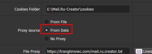 Chọn proxy từ Data - Tool reg nick Mail.Ru