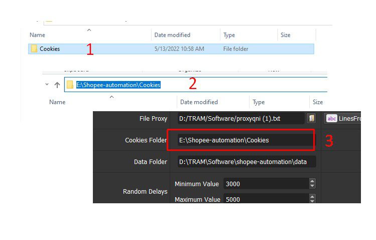 Copy link đường dẫn của thư mục cookies - SEO Shopee tool