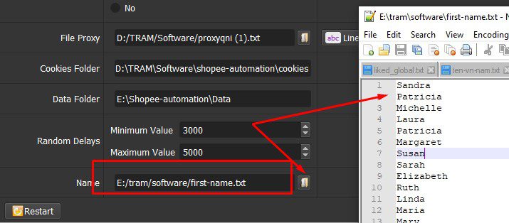 Dẫn tới file lưu tên - Tool SEO Shopee