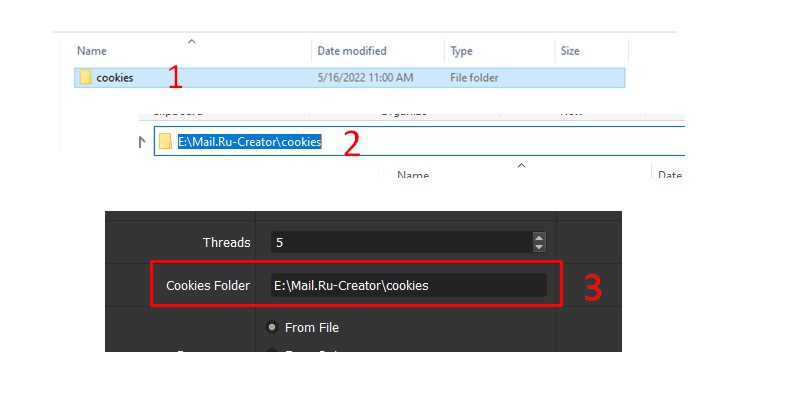 Copy link đường dẫn thư mục cookies - Tool reg nick Mail.Ru