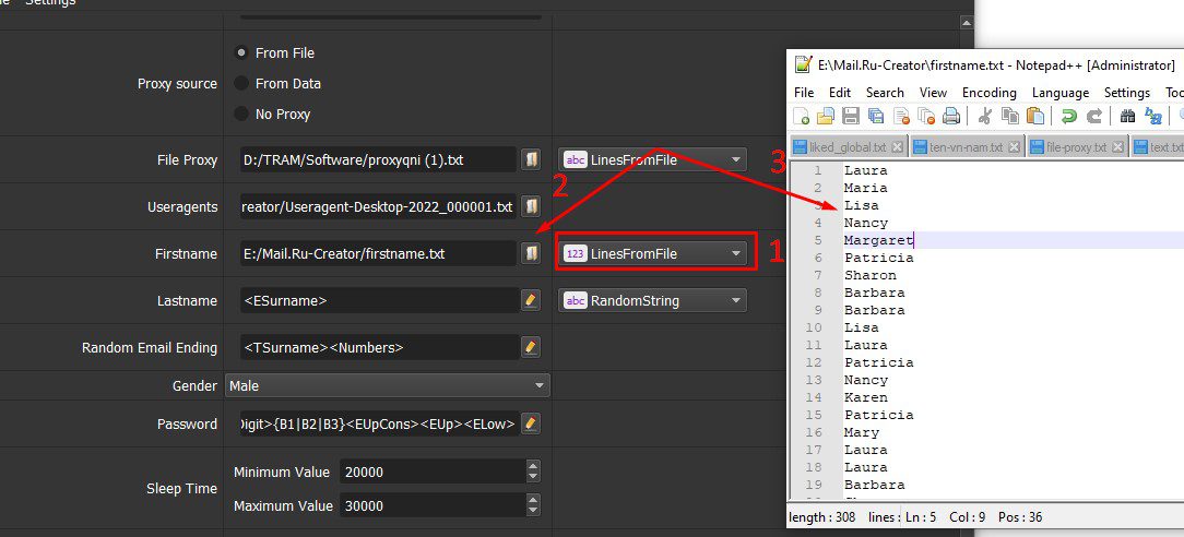 Dẫn tới file lưu tên - Tool reg Mail.Ru