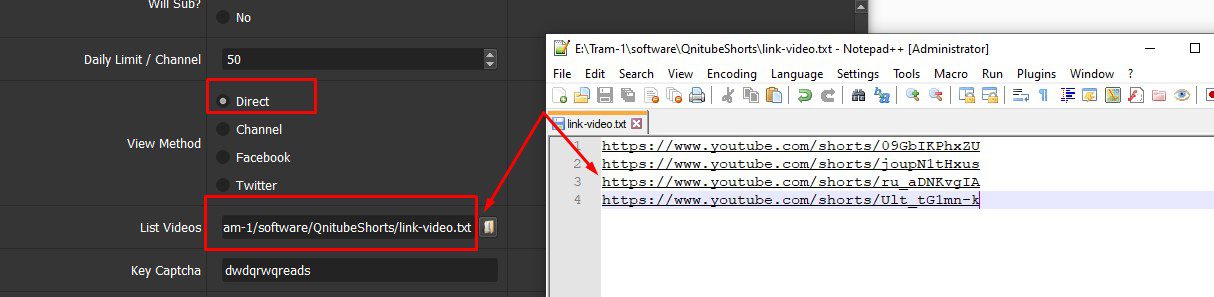 Dẫn file lưu link Youtube Shorts