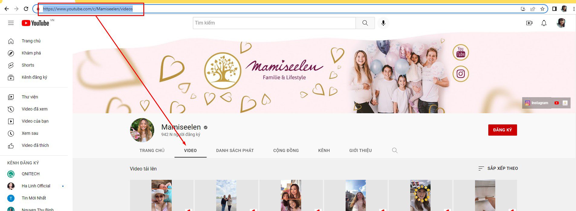 Copy link channel cần chạy