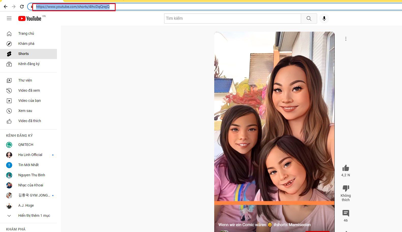 Copy link video Youtube Shorts cần chạy