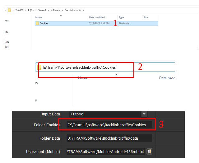 Tạo và dẫn thư mục cookies vào phần mềm Backlink Traffic