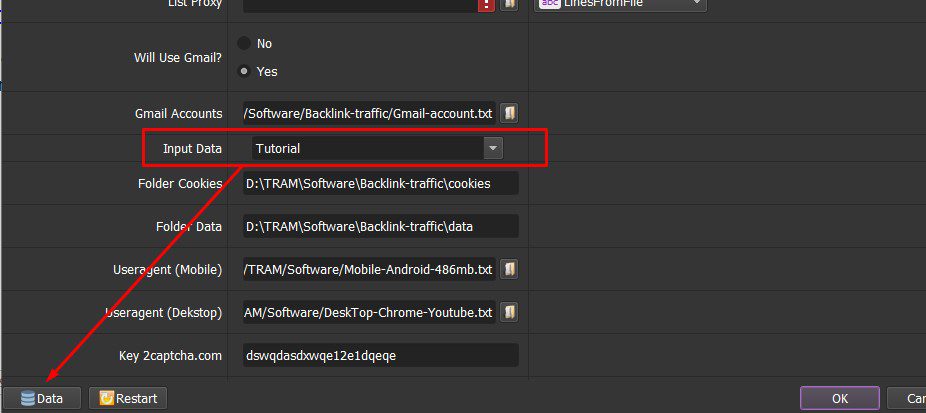 Nhập data vào phần mềm Backlink Traffic