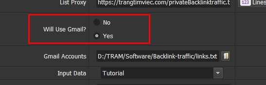Dùng Gmail cho phần mềm Backlink Traffic