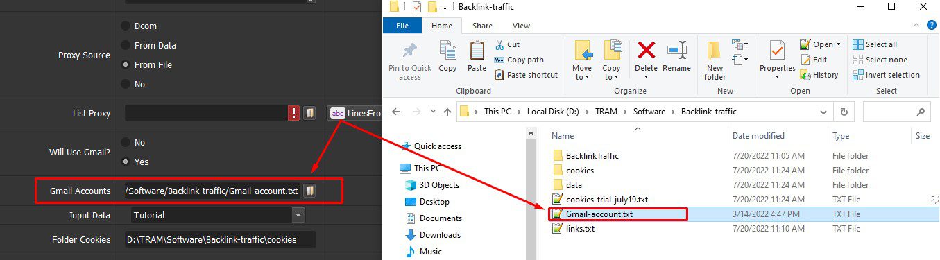 Dẫn tới file lưu các tài khoản Gmail