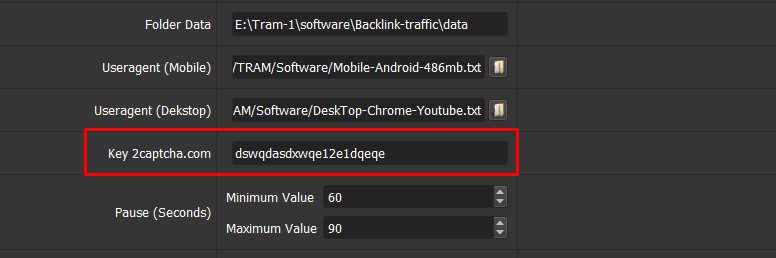 Copy mã captcha dán vào phần mềm Backlink Traffic