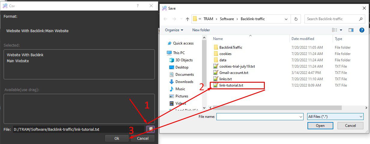 Nhập file dữ liệu vào phần mềm Backlink Traffic