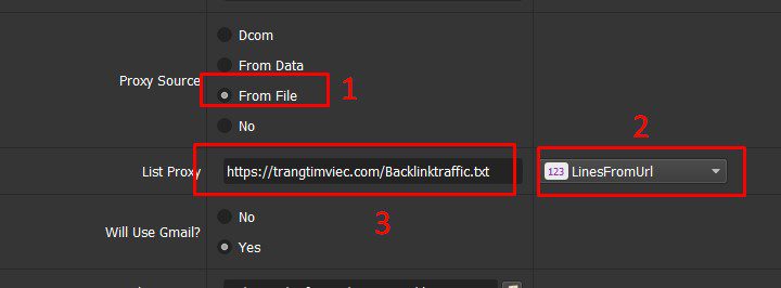 Dẫn tới địa chỉ thuê proxy vào phần mềm Backlink Traffic
