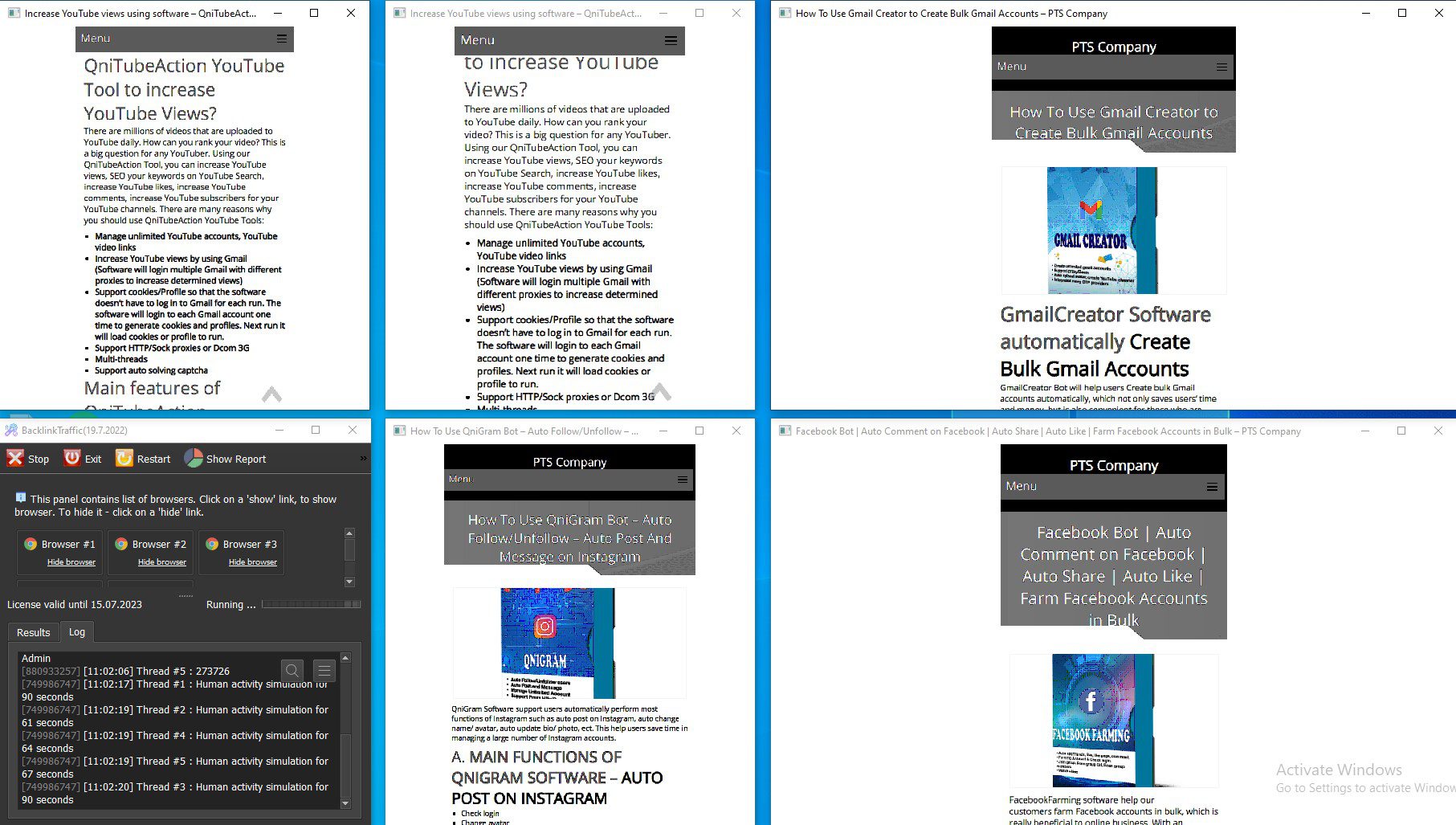 Phần mềm Backlink Traffic đang chạy