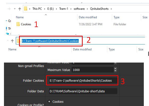 Tạo và dẫn thư mục cookies vào phần mềm tăng view Youtube Shorts
