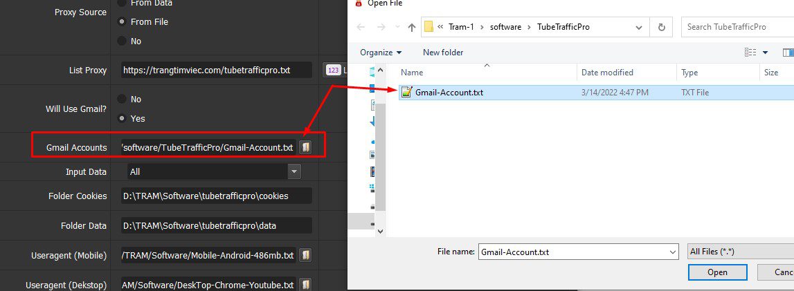 Dẫn tới file lưu Gmail - Phần mềm tăng truy cập website