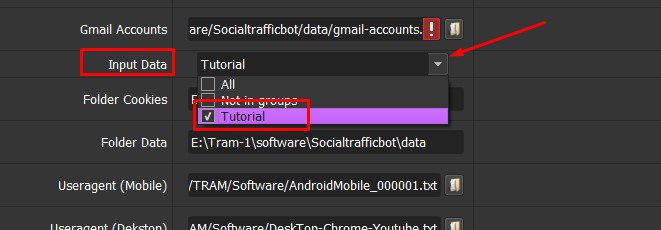Chọn data để chạy - Phần mềm Social Traffic
