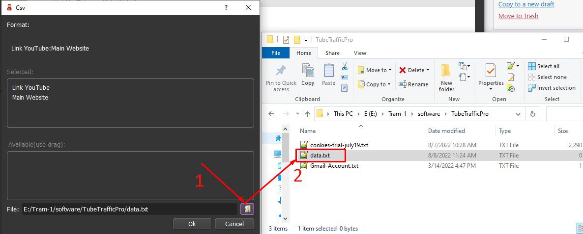 Dẫn tới file lưu dữ liệu - Phần mềm truy cập website