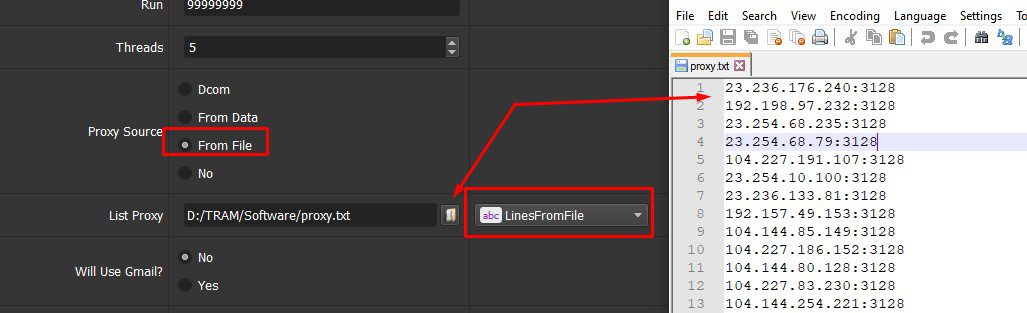 Dẫn tới file lưu danh sách proxy - Phần mềm Social Traffic 