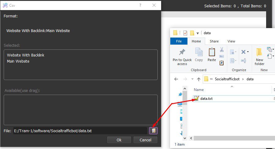 Dẫn tới file lưu data vào phần mềm Social Traffic