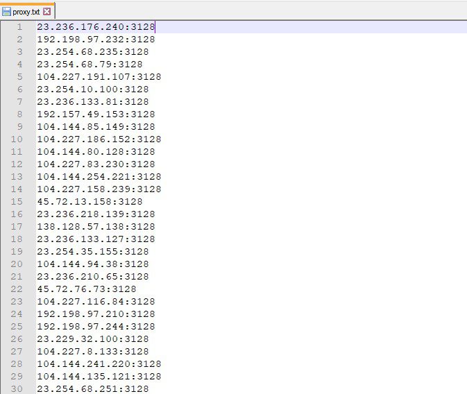 Tạo file lưu danh sách proxy 